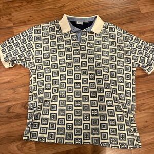 Vintage 90s Bugle Boy Blue and Cream Polo Shirt